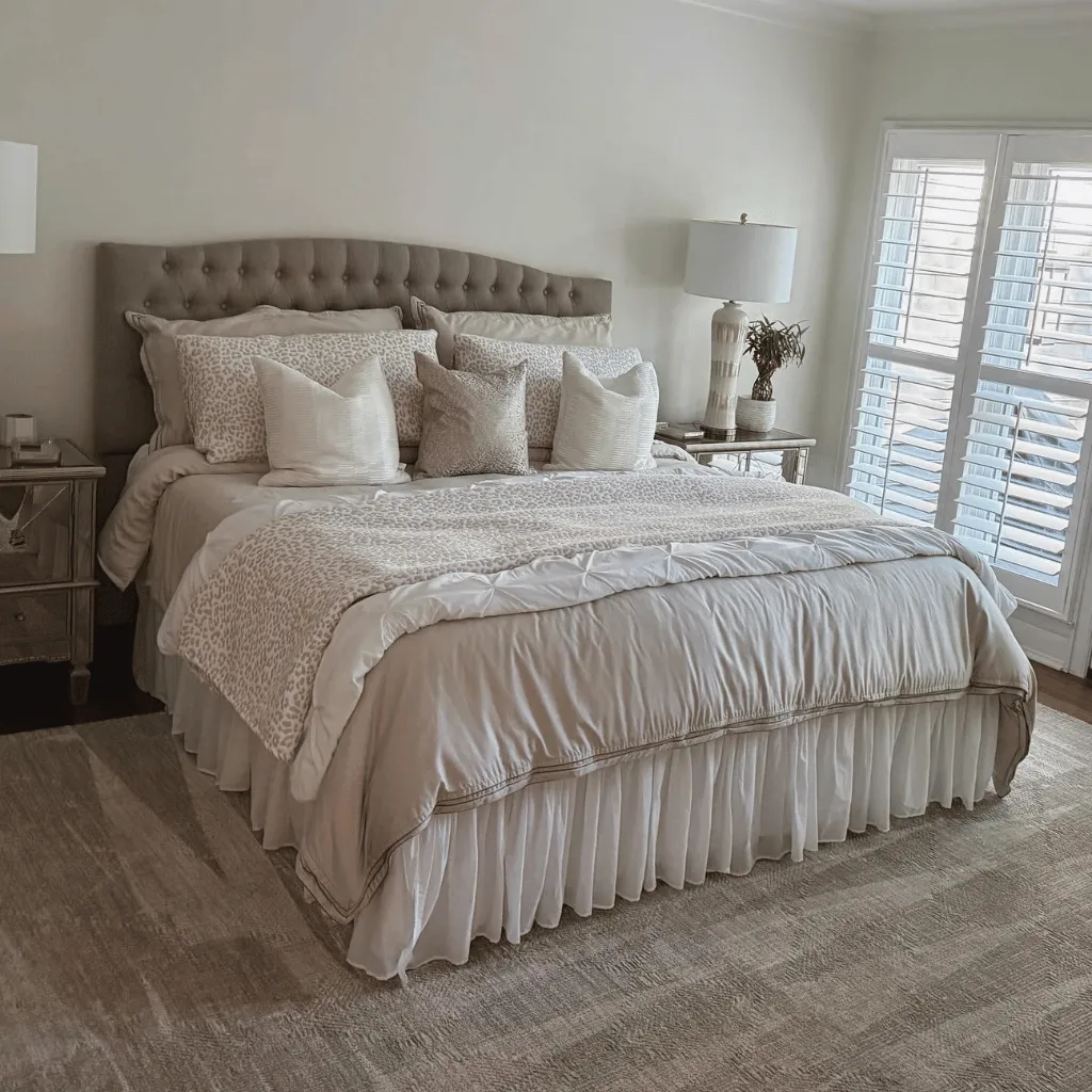 Freshly made king bed in a clean bedroom